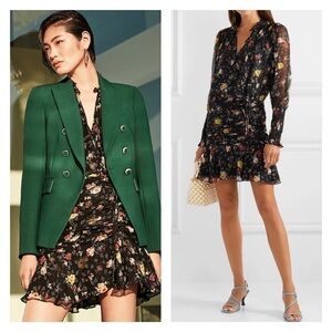 VERONICA BEARD Armeria Black Ruched Floral Long Sleeve Mini Dress Size 2 NEW